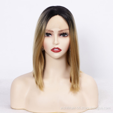 wholesale lace front wigs pre plucked ombre black to gold color straight hair synthetic hair wigs for black women